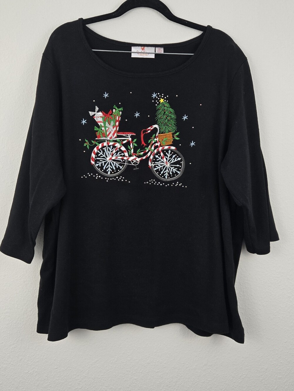 Black Quacker Factory Chrristmas 3/4 Sleeve Top